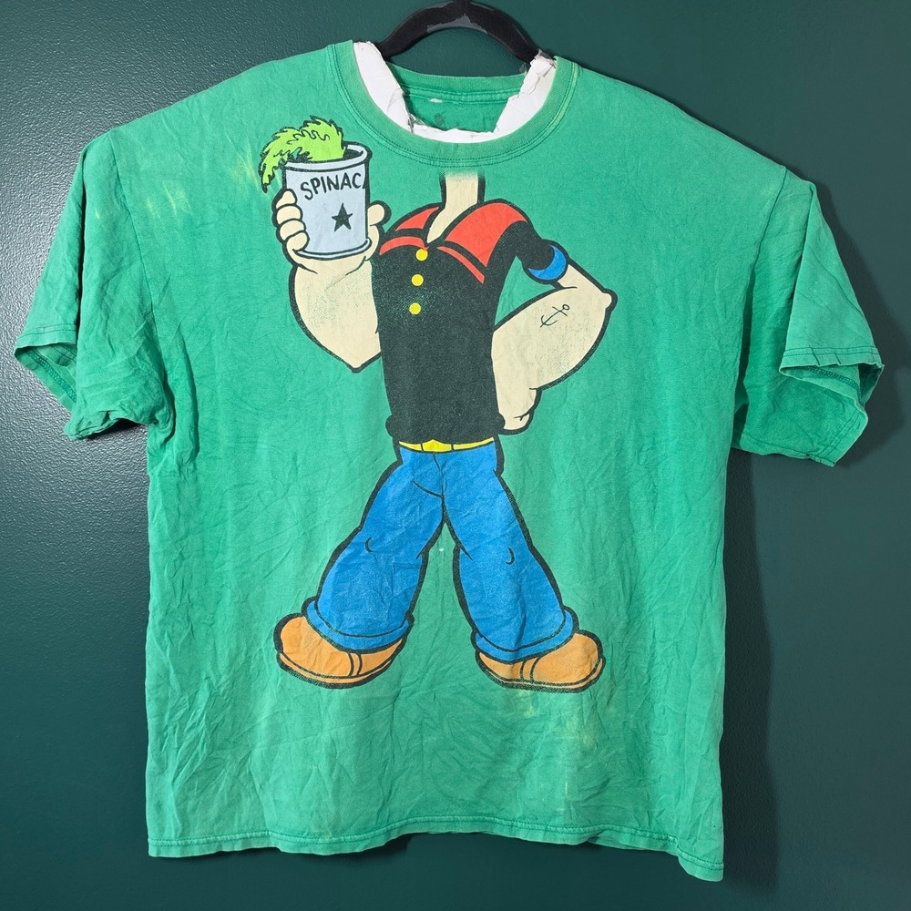 Popeye the Sailor Man Spinach Graphic T-Shirt Green Mens XL Short Sleeve Tee